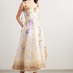 Zimmermann  dawning belted floral-print linen and silk-blend midi dress - beige
